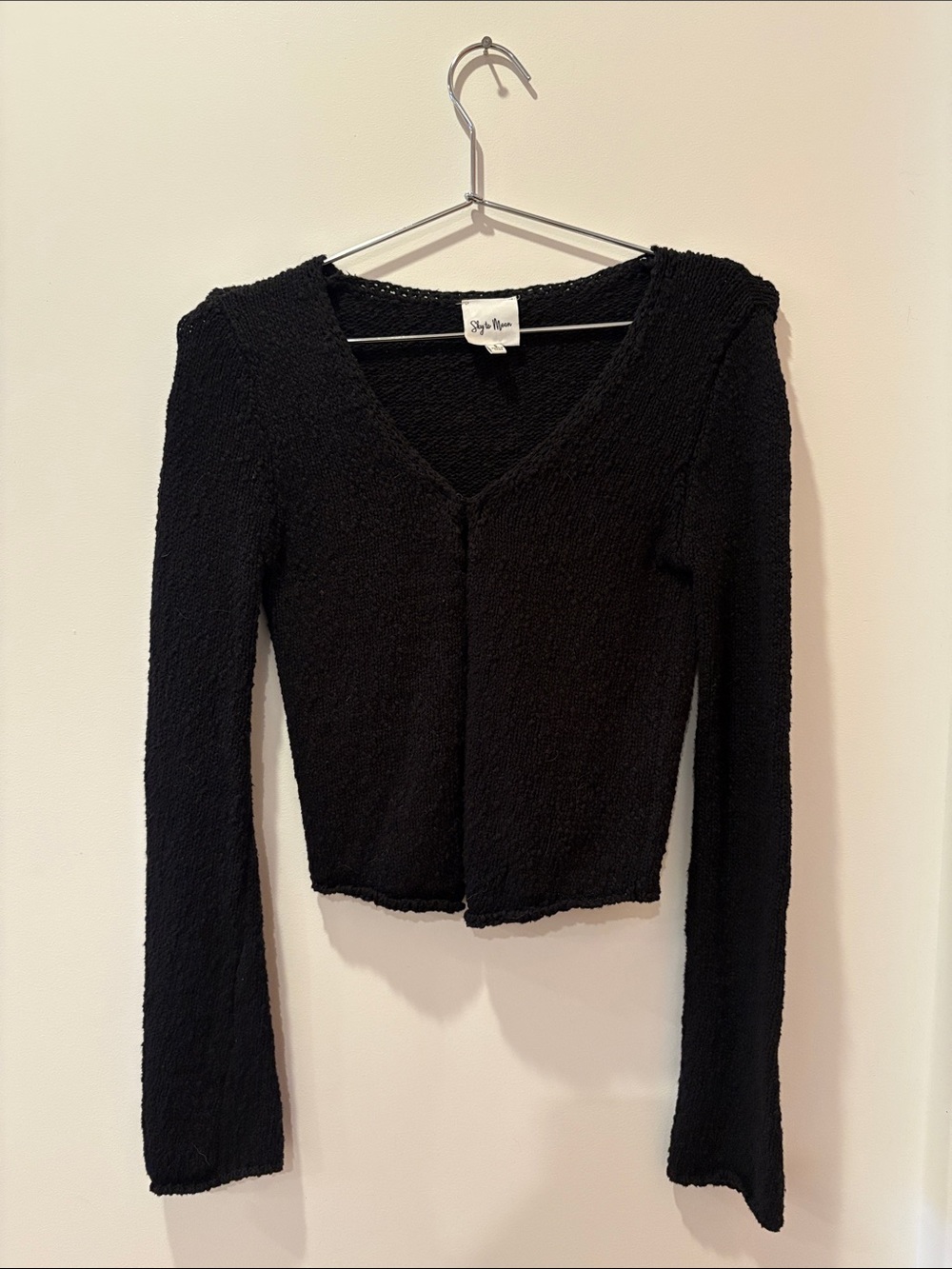 Style & Co Black V-Neck Textured Knit Cardigan